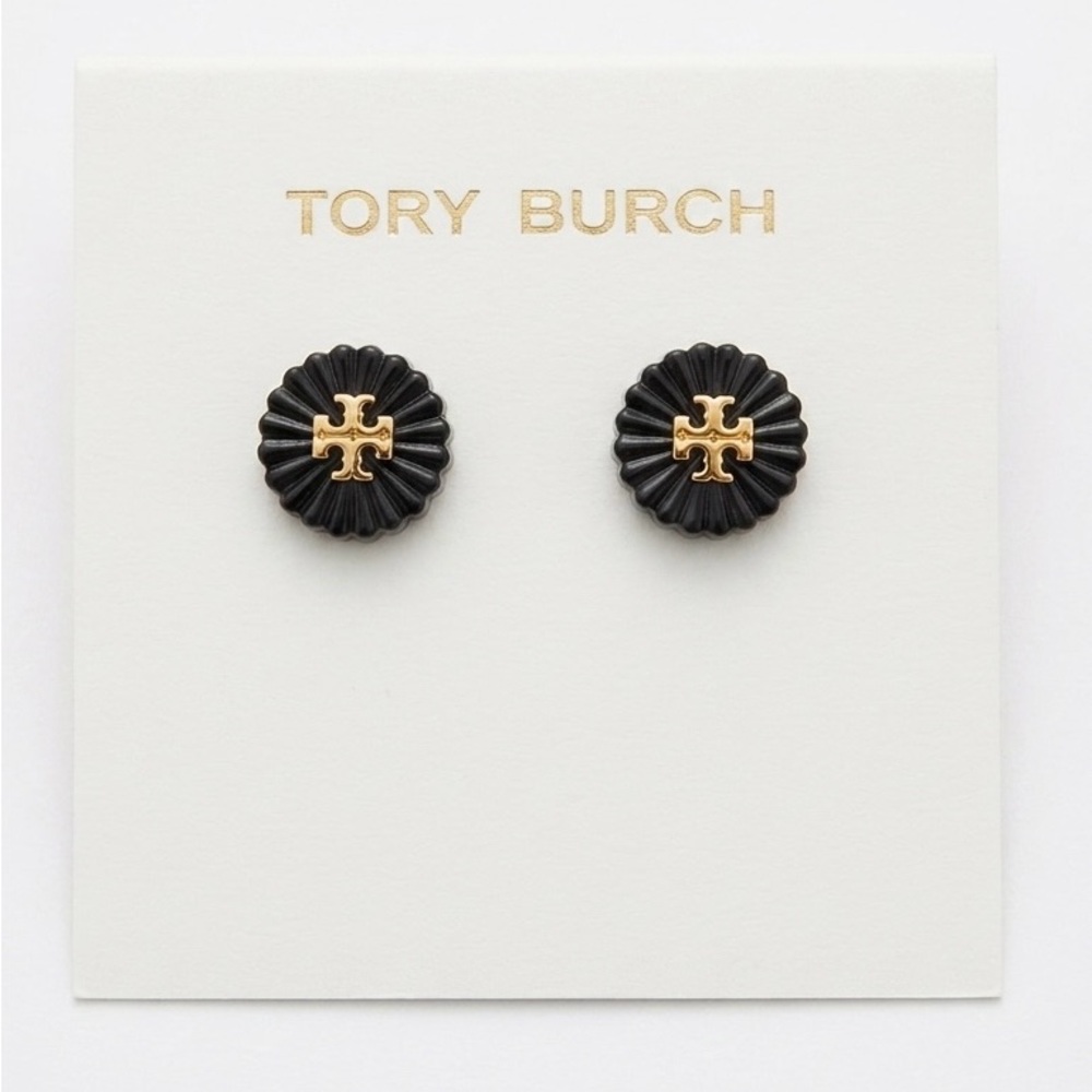 Tory Burch Britten Enamel Pleated Wheel Stud Earrings.